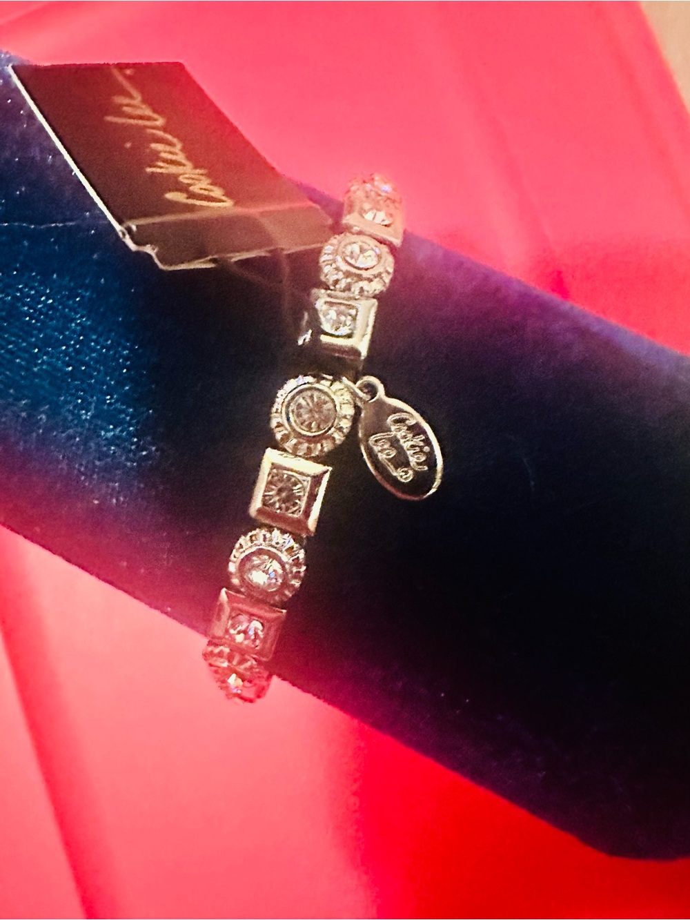 Cookie Lee Silver-Tone Genuine Crystal Bracelet Geometric Rectangle Links